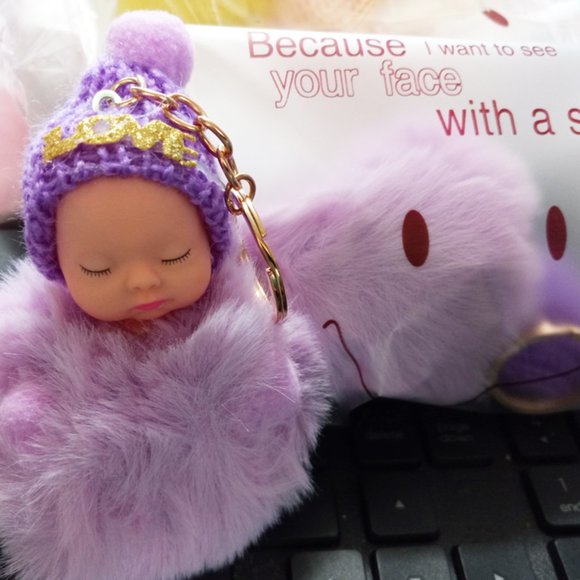 6pcs Cute Baby Pom Pom Keychain w/ Knit Cap - Picture 4 of 4